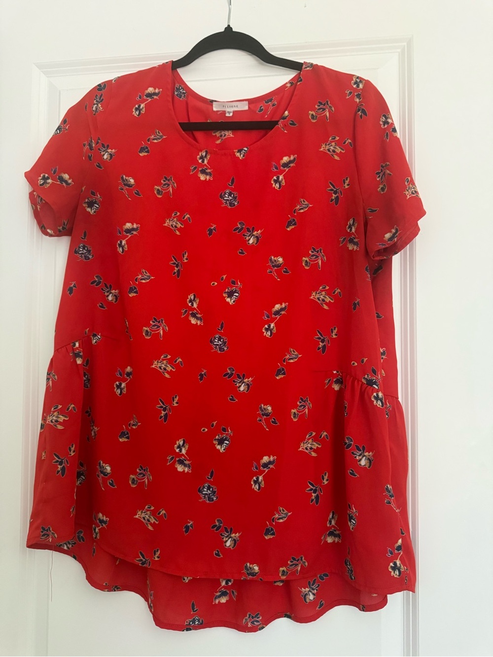 Pleione Red Floral Short Sleeve Tunic